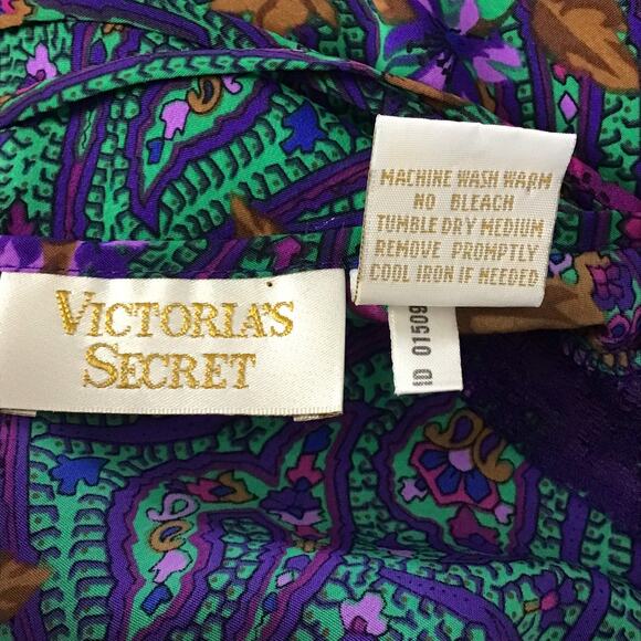 VTG Victoria's Secret Gold Label Lace Paisley Satin Print Nightgown Lingerie L - Picture 6 of 9